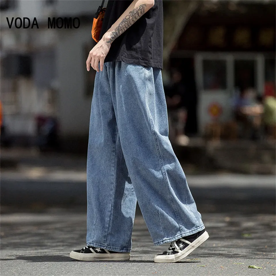 Men Baggy Jeans Wide Leg Denim Pants Hip Hop Vintage Style Loose