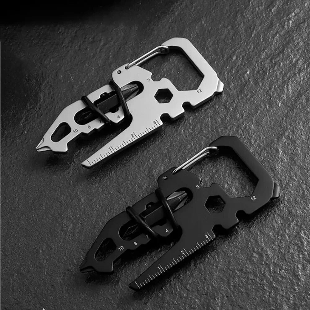  Stainless Steel Outdoor Tools Carabiner Clip Bottle Opener Keychain Ring Multifunction Card Tool Camping Climbing Accessories 