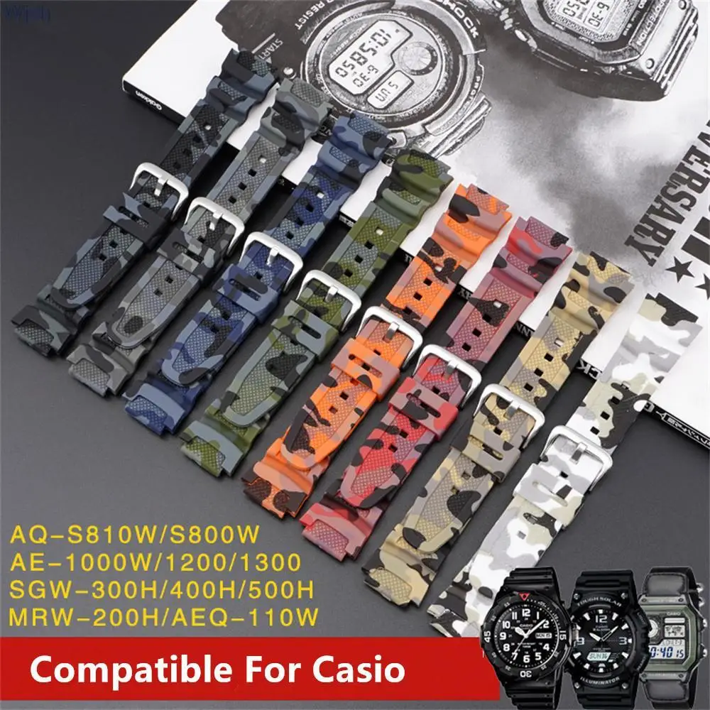 Cinturino Per Orologio Da 18Mm Per Casio Aq-S810W Ae-1000W Ae-1200/1300 Sgw-300 Cinturino Da Uomo In Gomma Siliconica Mimetica Accessori Per Bracciale