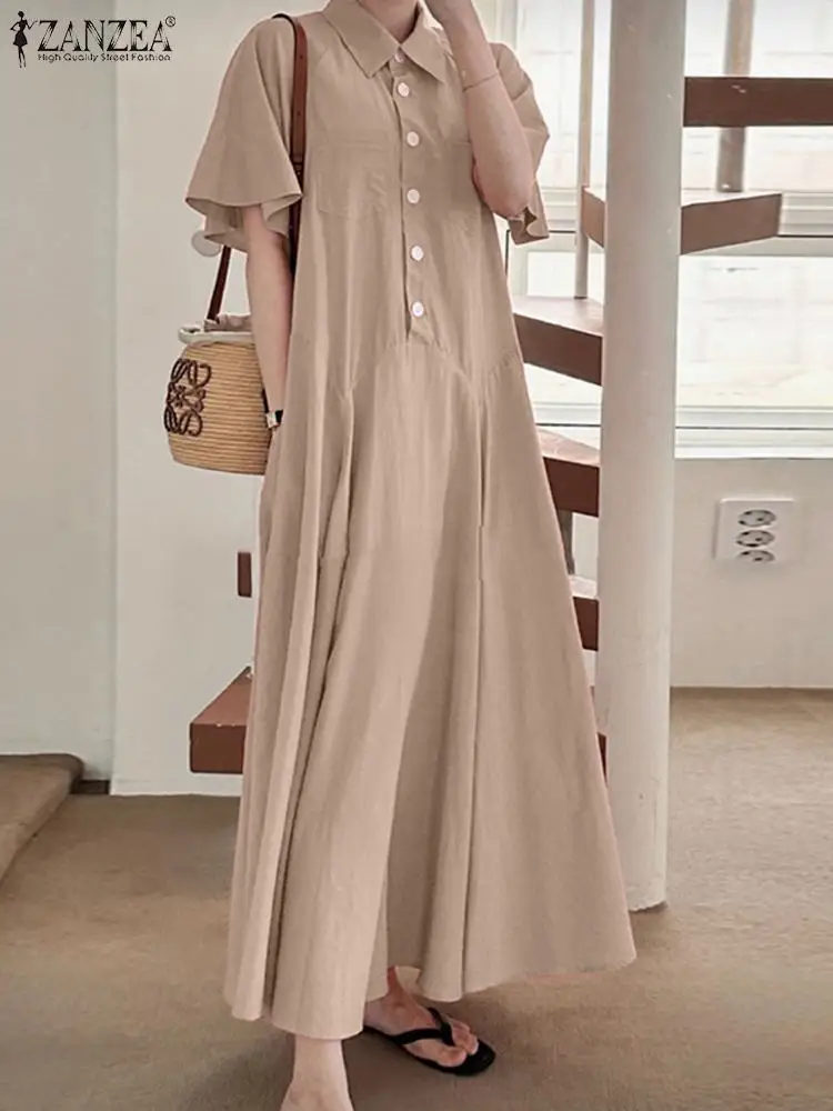 

Стильное летнее платье ZANZEA, Женская Повседневная рубашка с коротким рукавом, Модные свободные праздничные платья, офисный сарафан, офисное платье