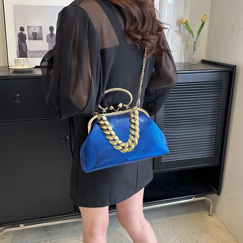 Luxury Women's Silver Green Chain Shoulder Bags Gold PU Leather Shell Clip Designer Handbag And Purse Party Wedding Clutch women handbags leather shoulder bag