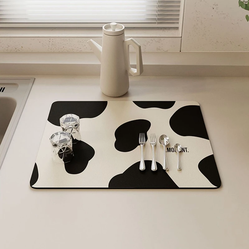 Kitchen Countertop Coffee Drain Mat Simple Drain Drying Pad Milk Cow Stripe  Dish Drying Mat Counter