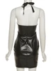 Sexy Deep V Neck Wrap Chest PU Leather Slim Bodycon Dress Women Backless Sleeveless Mini Dress Elegant Club Party Vestidos 5
