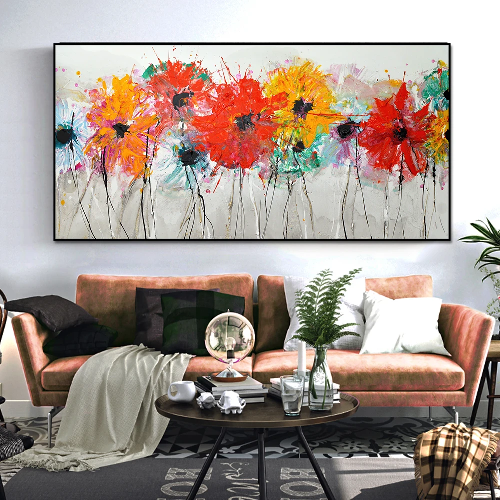 Abstract Colorful Flower Oil Painting On Canvas Posters And Prints Wall