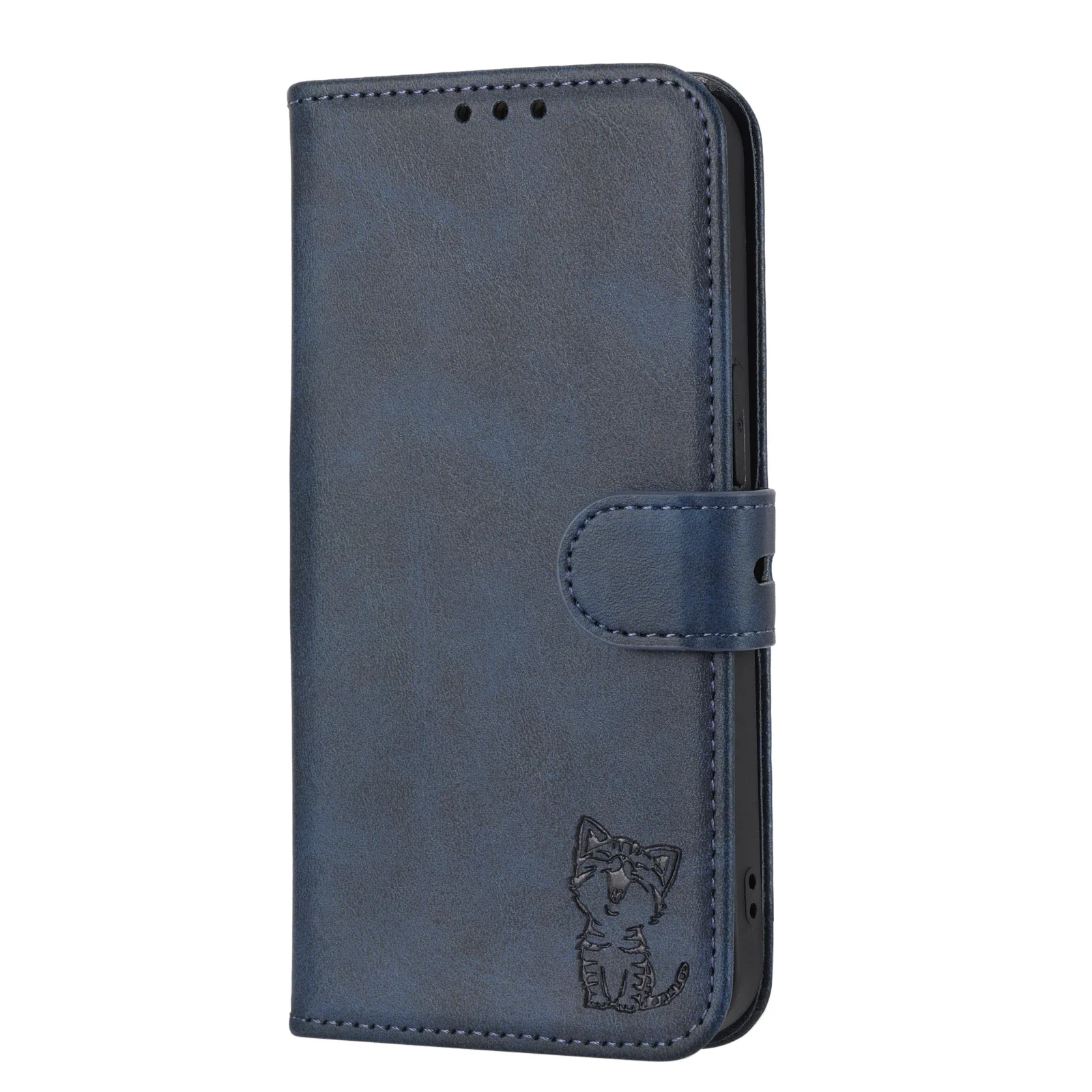Cat-Themed Leather Flip Wallet Case with Book Stand and Card Slots