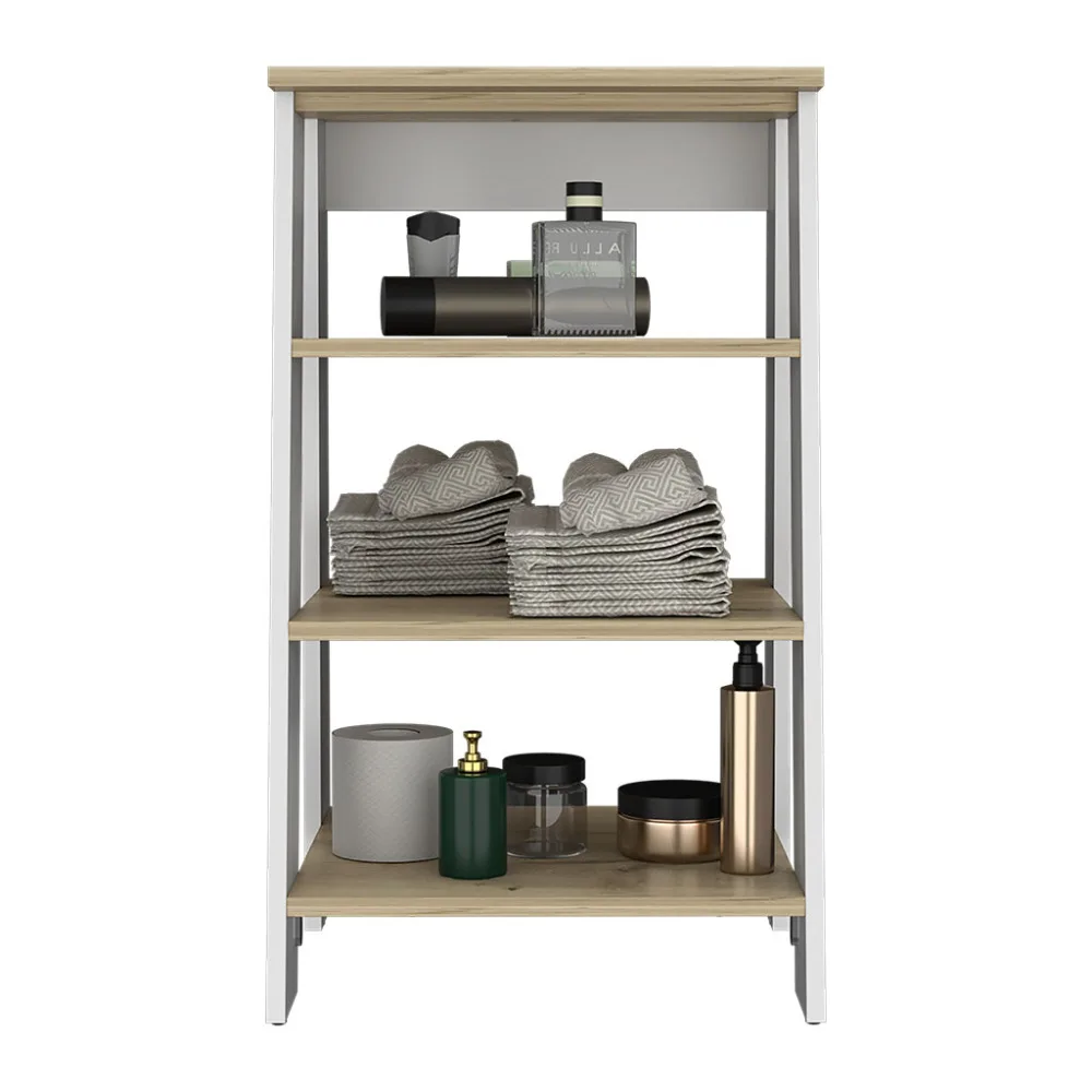 Linen Cabinet Jenne, Four Open Shelves, Light Oak / White Finish 4