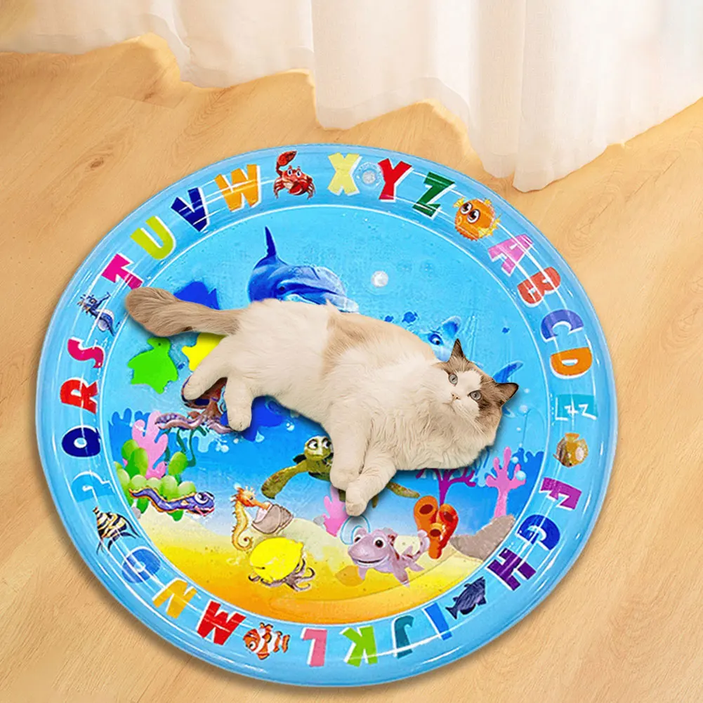Inflatable Water Sensory Play Mat for Toddlers Crawling Water Sensory Pad PVC Baby Activities Play Mat Dog Cat Playing