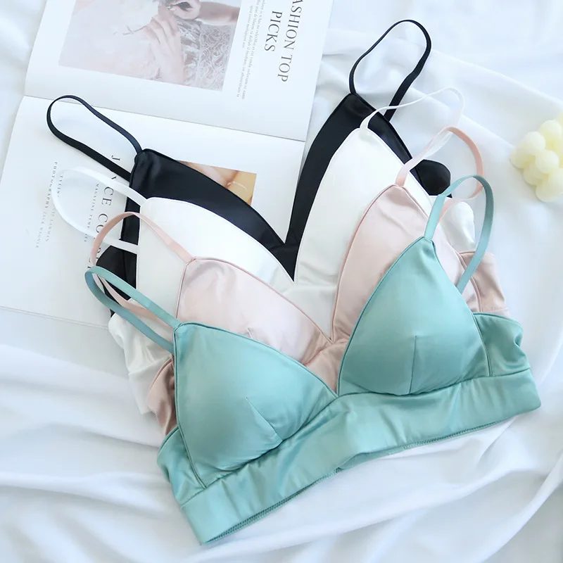 2022 French 92%Mulberry Silk Lining Bras Women Wire Free Satin