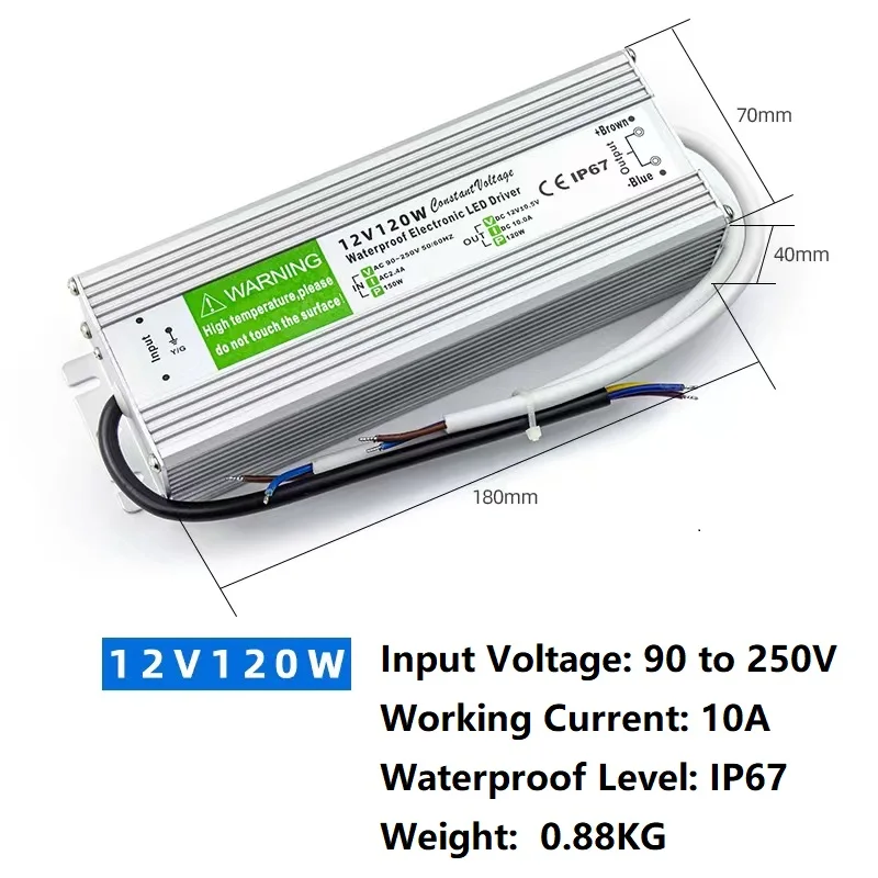 저전압 출력 LED 조명 LED 드라이버, IP67 방수 전원 공급 장치, 변압기 어댑터, 100V-260V AC에서 12V DC, 60W, 100W, 150W