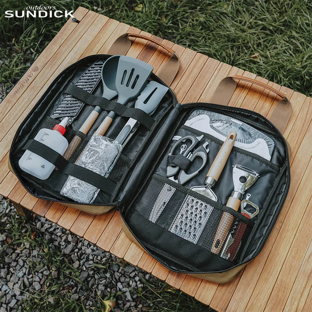 Camping Cooking Utensils Set Bag Portable Camping Travel Cookware Organizer Bag Handle Outdoor Barbecue Cooking