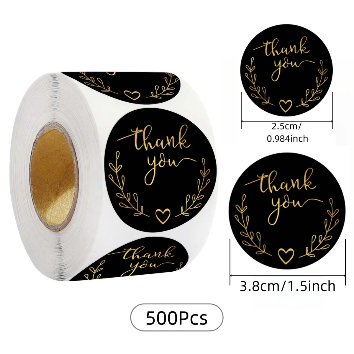 500Pcs 2.5cm/3.8cm Gold Thank You Stickers Round Label For Small Business Baking Packaging Wedding Gift Sealing Stickers Decor