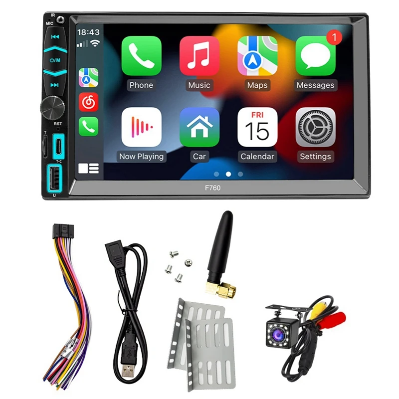 

Double Din Car Stereo With Carplay & Android Auto, 7 Inch Touchscreen FM/AM Radio, Bluetooth, Mirror-Link, Backup Camera