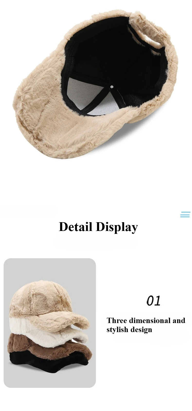 Lässige einfarbige warme Mütze für Damen, dicke Baseballmütze für Herbst und Winter im Freien, Entenschnabelmütze, modische Herrenmütze – Detail 4