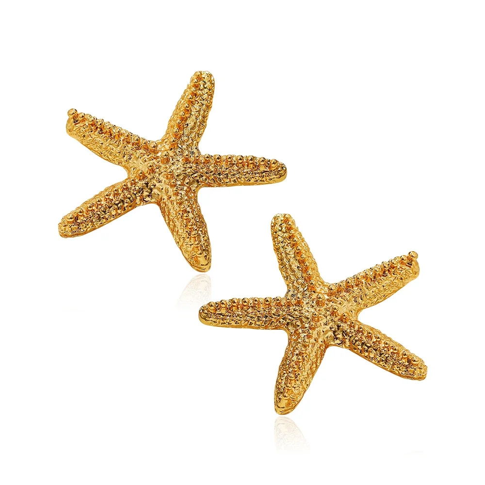 Bohemian Exaggerate Lava Textured Large Starfish Stud Earrings for Women Girls Summer Beach Star Statement Ear Buckle Jewellery