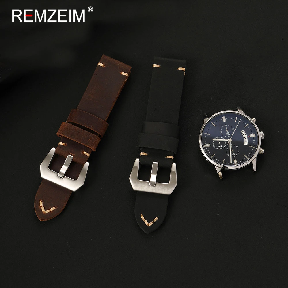 Men's Extra Thick Crazy Horse Leather Watch Strap - Sport Style Durable Replacement Wristband
