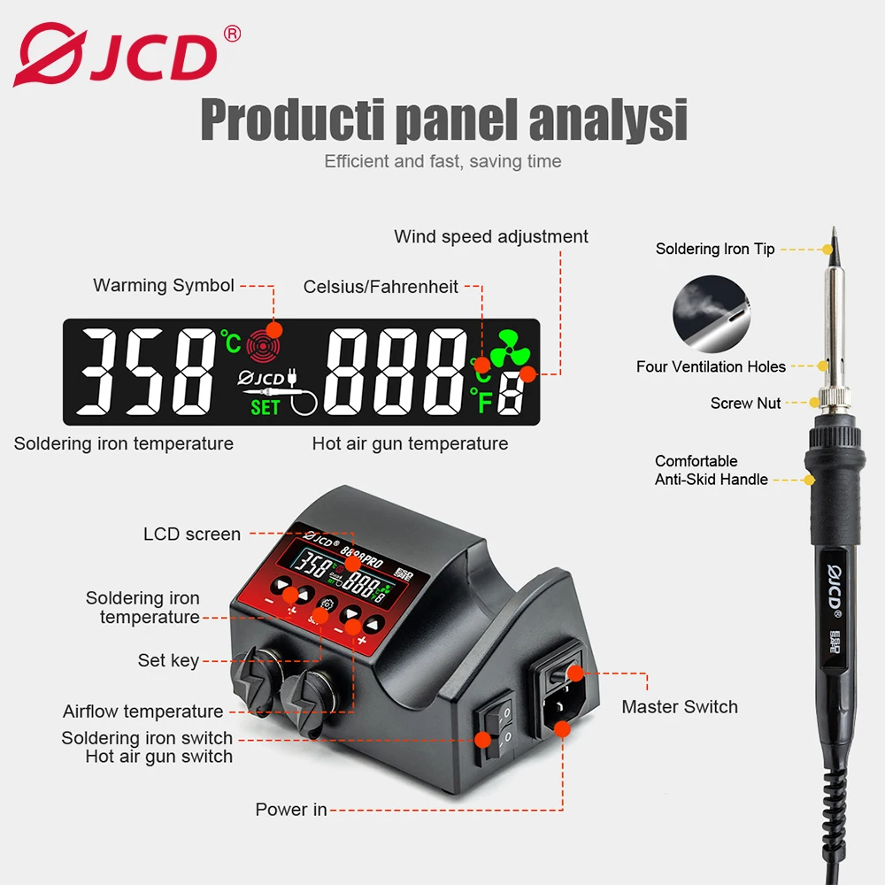 750W SMD 재 작업 납땜 스테이션 2 in 1 뜨거운 공기 납땜 인두 LCD 디지털 디스플레이 용접 스테이션 BGA PCB IC 수리 8898
