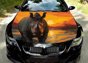 Rhinoceros and African Savana Car Hood Vinyl Stickers Wrap Vinyl Film Engine Cover Decals Sticker on Car Auto Accessories