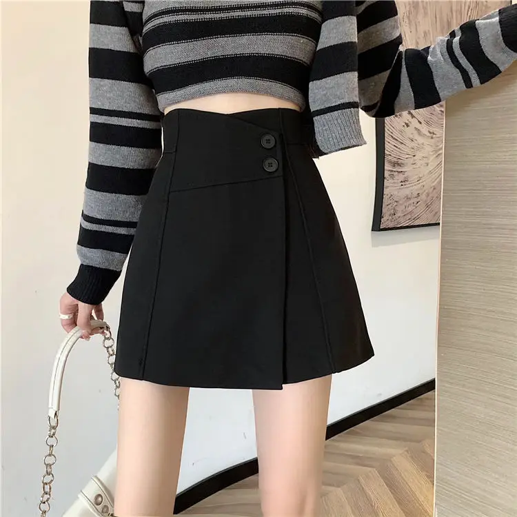 plus size clothing Women 2022 Autumn Winter New High Waist Wide Leg Shorts Female Solid Color Suit Shorts Skirts Ladies Casual A-line Shorts X87 outfits for women