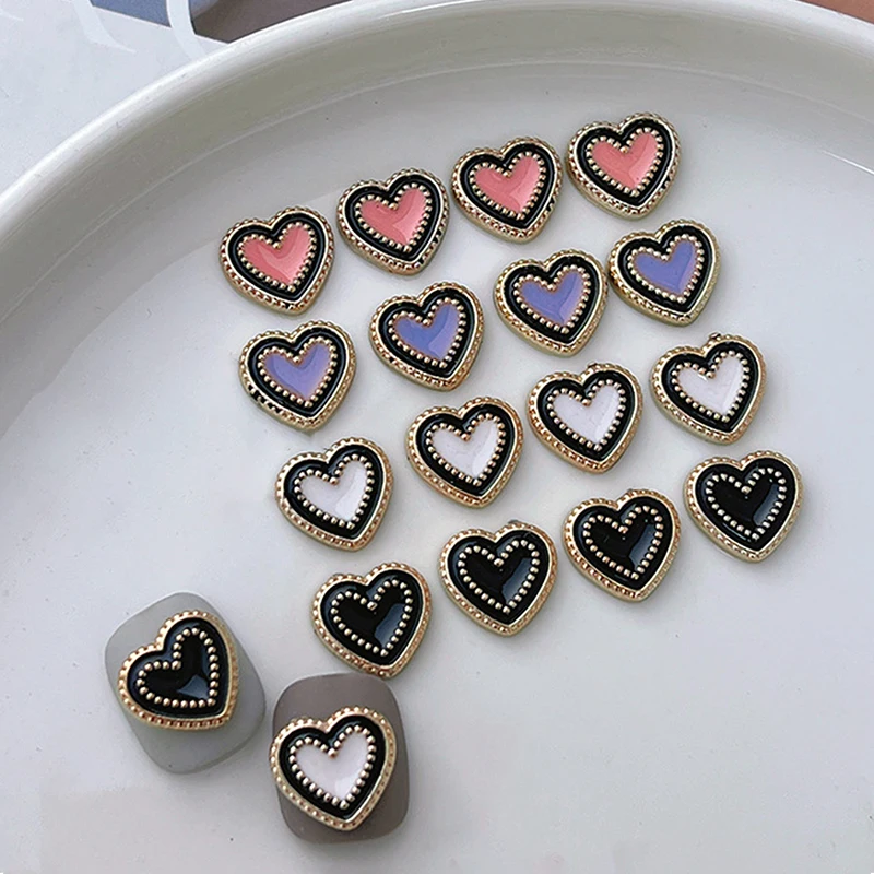 

5pcs Loving Heart Design Nail Art 3D Alloy Valentine's Day Luxury Glitter Heart Shape Nail Charms Cute DIY Nail Accessories