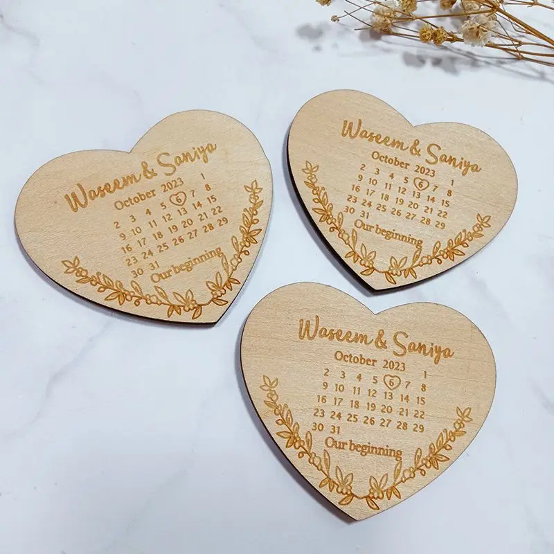 Personalized Wooden Heart Save the Date Magnet Wedding Invitation for Guests