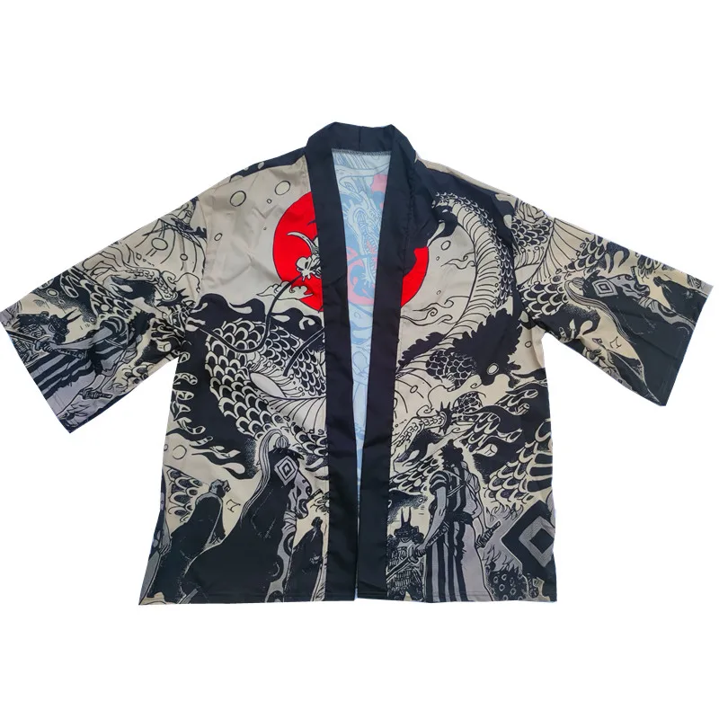 Russia Chinese style dragon retro ukiyo-e Japanese style Harajuku kimono cape feather woven Daopao 3D digital printed cardigan chinese traditional costumes