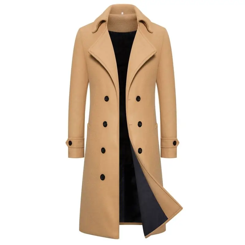 Autumn/Winter Long Casual Fashion Versatile Double breasted Windbreaker Men's Wool Coat Slim Fit Coat Men's