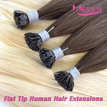 MESXN Extensioni per capelli con punta piatta 100% veri capelli umani Extensioni lisce naturali Colore castano biondo 16-24 pollici 1 g/filo