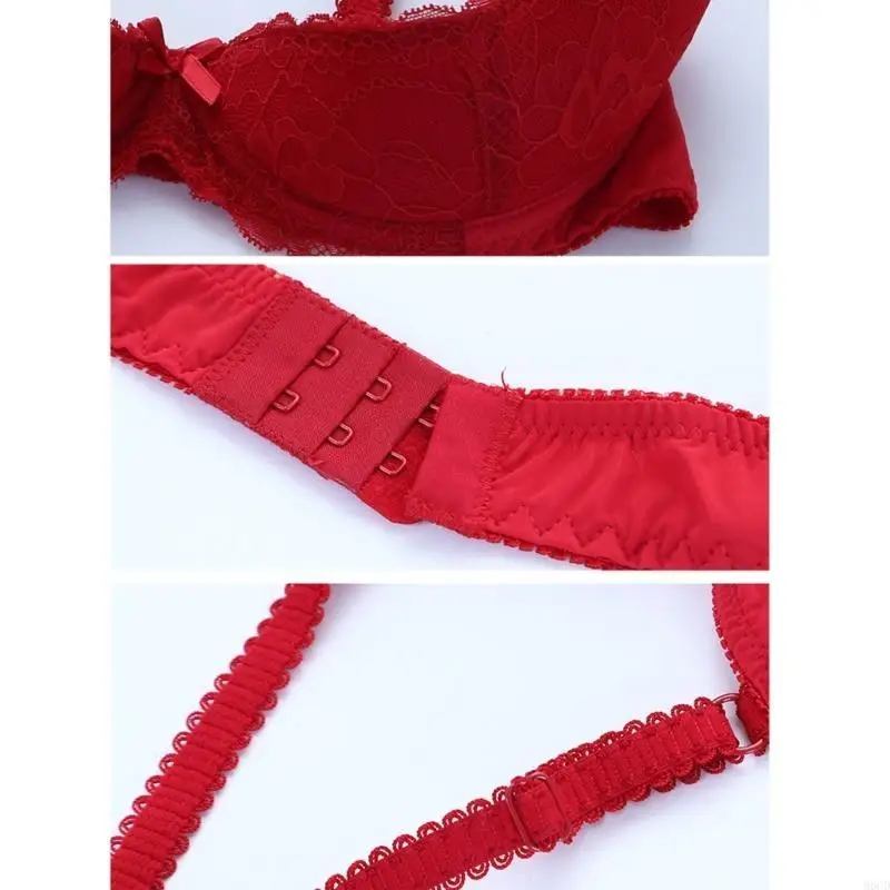 M6CD Women's Balconette Bra with Push Up Effect 1/4 Cup Lace Bra Underwired Low Cut Bra Bows Shelf Bra Bralette Lingerie