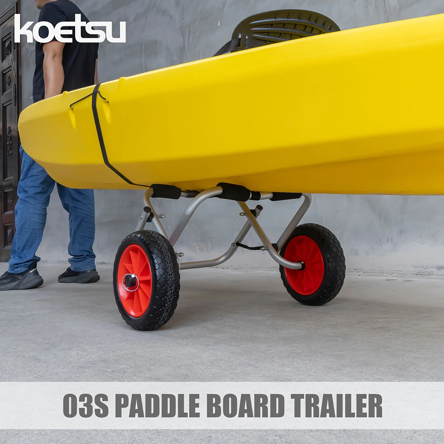 KOETSU Carrello per kayak da 1 confezione Carrello per kayak premium con pneumatici airless non piatti Capacità 150 libbre Lega di alluminio rossa