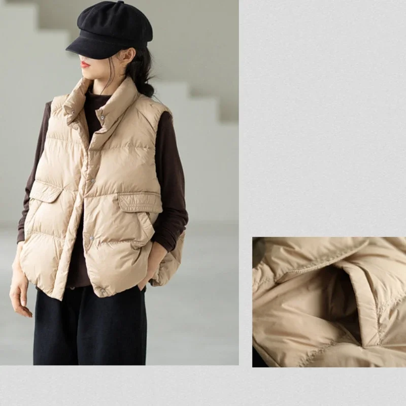 Down Vest Women's New Spring and Autumn Short White Duck Down Down Jacket Undershirt Undershirt Female Jacket Vest for Women