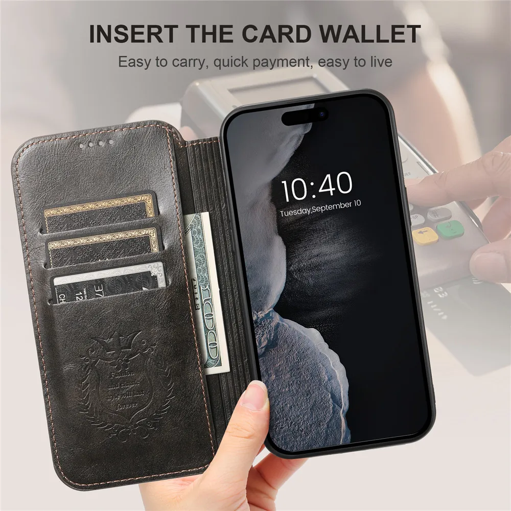 Leather Magnetic Kickstand Case with Card Storage – Dual-Layer Full Coverage for iPhone - Skycover