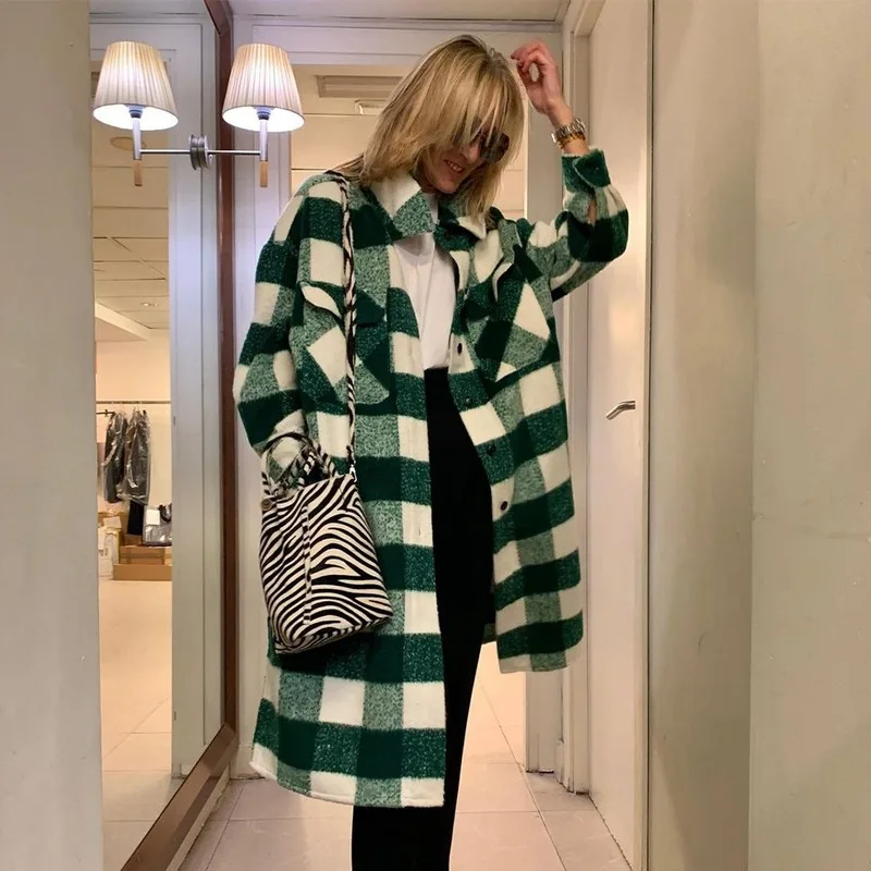 New Autumn and Winter Women's Oversized Jacket Long Checkered 2024 Fashion Casual Fashion Chic Women's Jacket Long Windbreaker