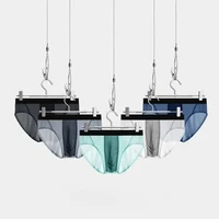 Sous-vêtements pour hommes en soie glacée, 4 pièces, sans couture, ultra-fins, double couche, respirants, taille moyenne, sexy et légers 3