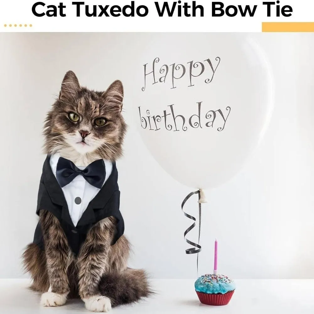 고양이 셔츠 조끼 의류 고양이 생일 테일코트 옷 웨딩 드레스 넥타이 포함 정장 웨딩 생일 고양이 조끼