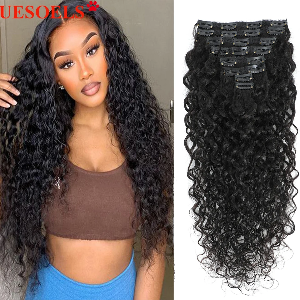 Clip In Hair Extensions Human Hair Water Wave Clip In 8Pcs/Set Natural Black Color Brazilian 100% Remy 8-26 Inch Full Head