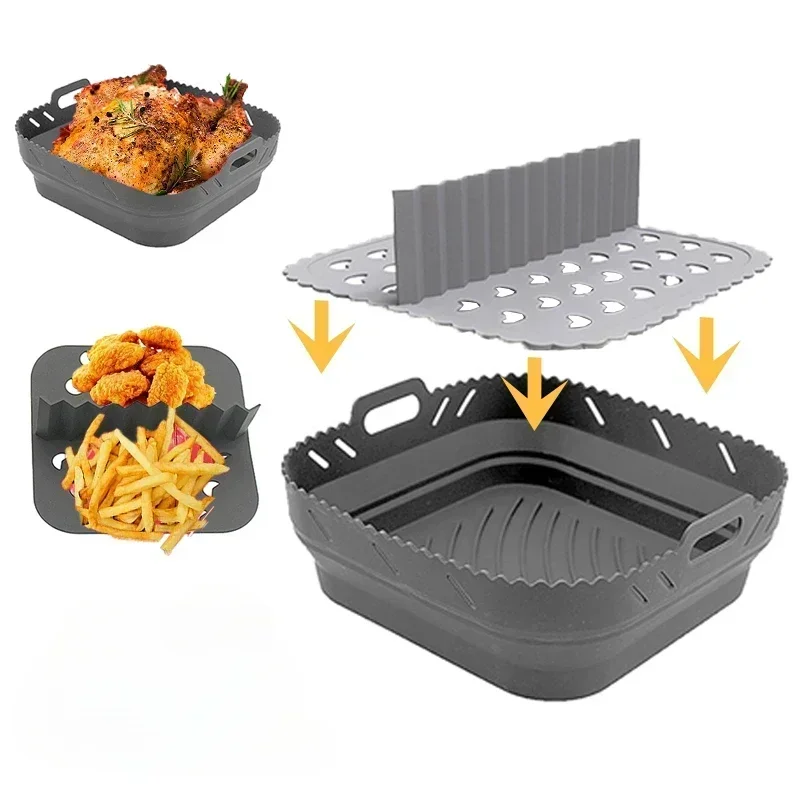 Air Fryer Silicone Tray Oven Baking Tray Pizza Fried Chicken Baking Tool Reusable Liner Easy To Clean Airfryer Silicone Basket