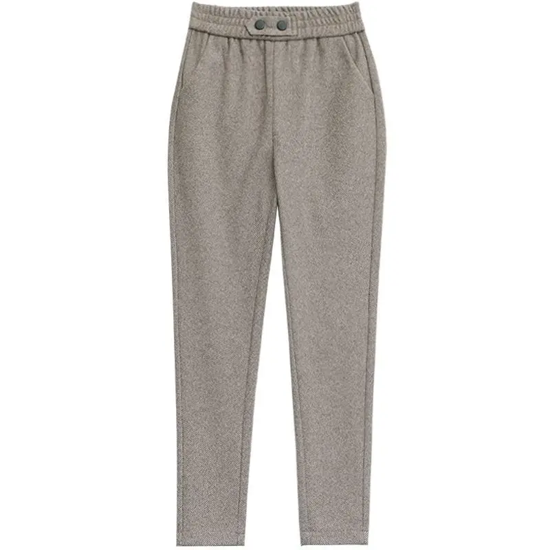 Women Woolden Blend Harem Pants Korean Fashion High Waist Autumn Winter Vinatge Trousers All-Match Plus Velvet Casual Pantalones
