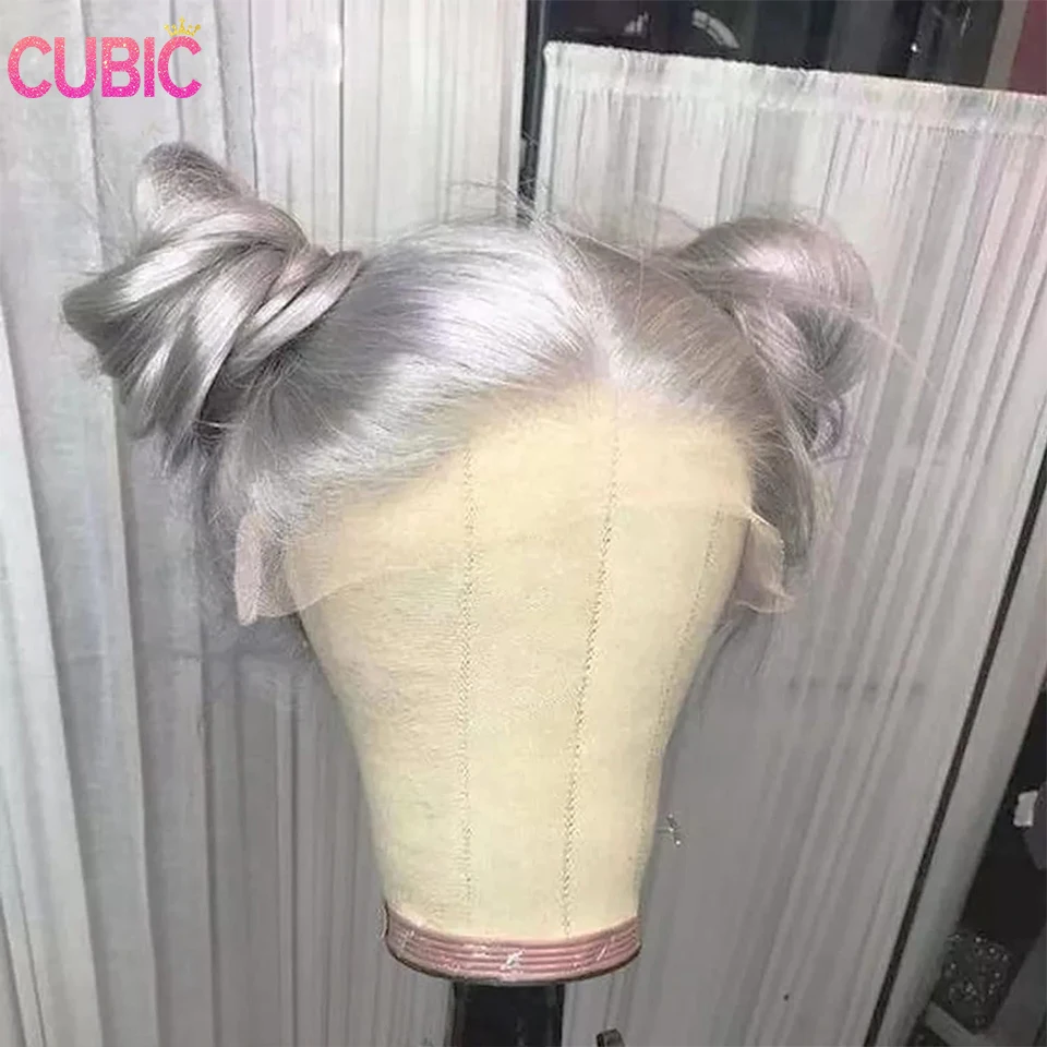 Perruque Lace Front Wig sans colle naturelle, cheveux lisses, gris argenté, 13x4, pre-plucked, transparente HD