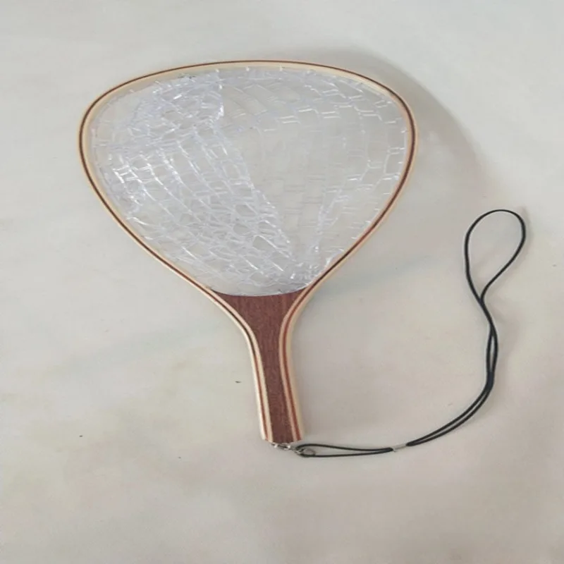 1pc Wood Handle Scoop Net Fly Fishing Catch Net Rubber Fishing Net Lure Rafting Scoop Net New Hand Catch Net Fishing Gear