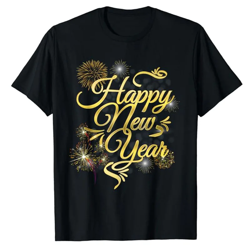 

Happy New Year and Christmas Design for Men Women Kids Fireworks T-Shirt Gift Family Matching Graphic Outfits Saying Tee Y2k Top