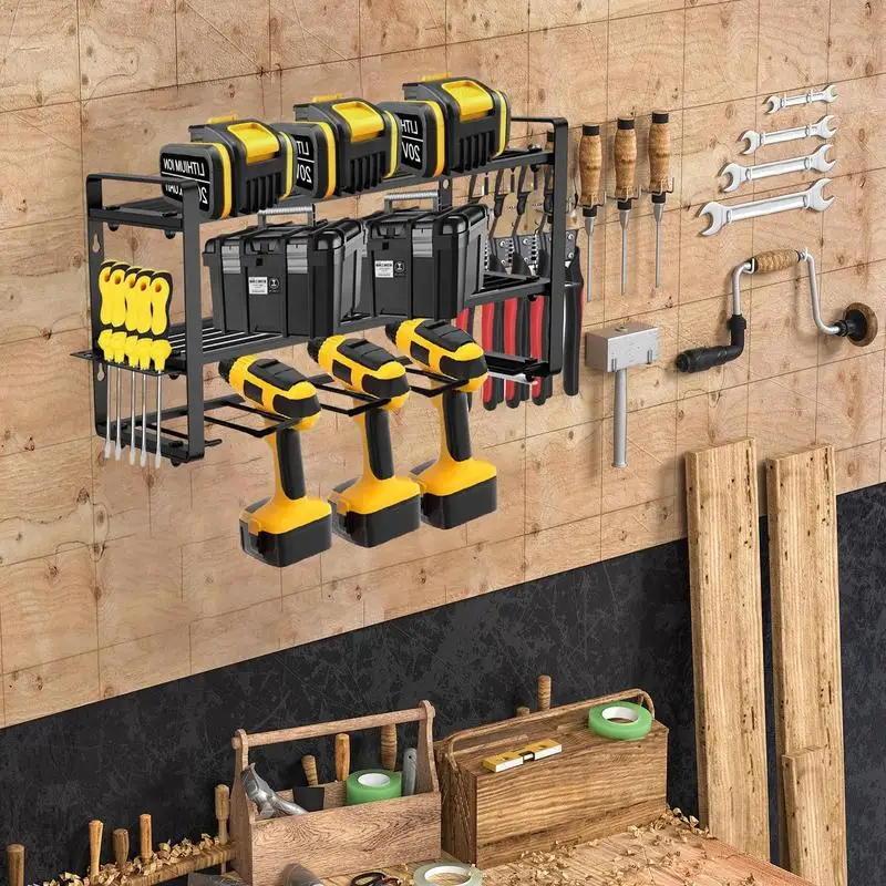 Power Tool Organizer 3-Layer Tool Storage Shelf Wall-Mounted Electric Tool Organizer Modular Drill Shelf Organizer Heavy-Duty 6