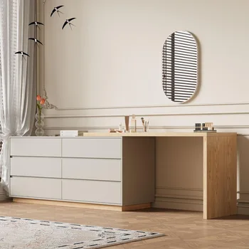 Modern Expandable L-Shaped Vanity Desk with 6 Drawers, Adjustable Computer Table for Home Office, Study, Writing, Gaming 1