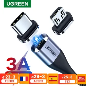 Кабель UGREEN для быстрой зарядки и передачи данных USB Type-A-USB Type-C/Micro USB, 3A, магнитный, 1м