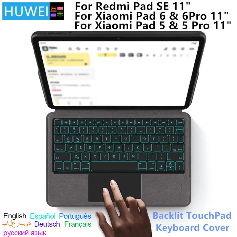 Capa de Teclado Retroiluminado para Tablet Xiaomi Capas Protetoras mi Pad Pro 11 Redmi Pad se Pro