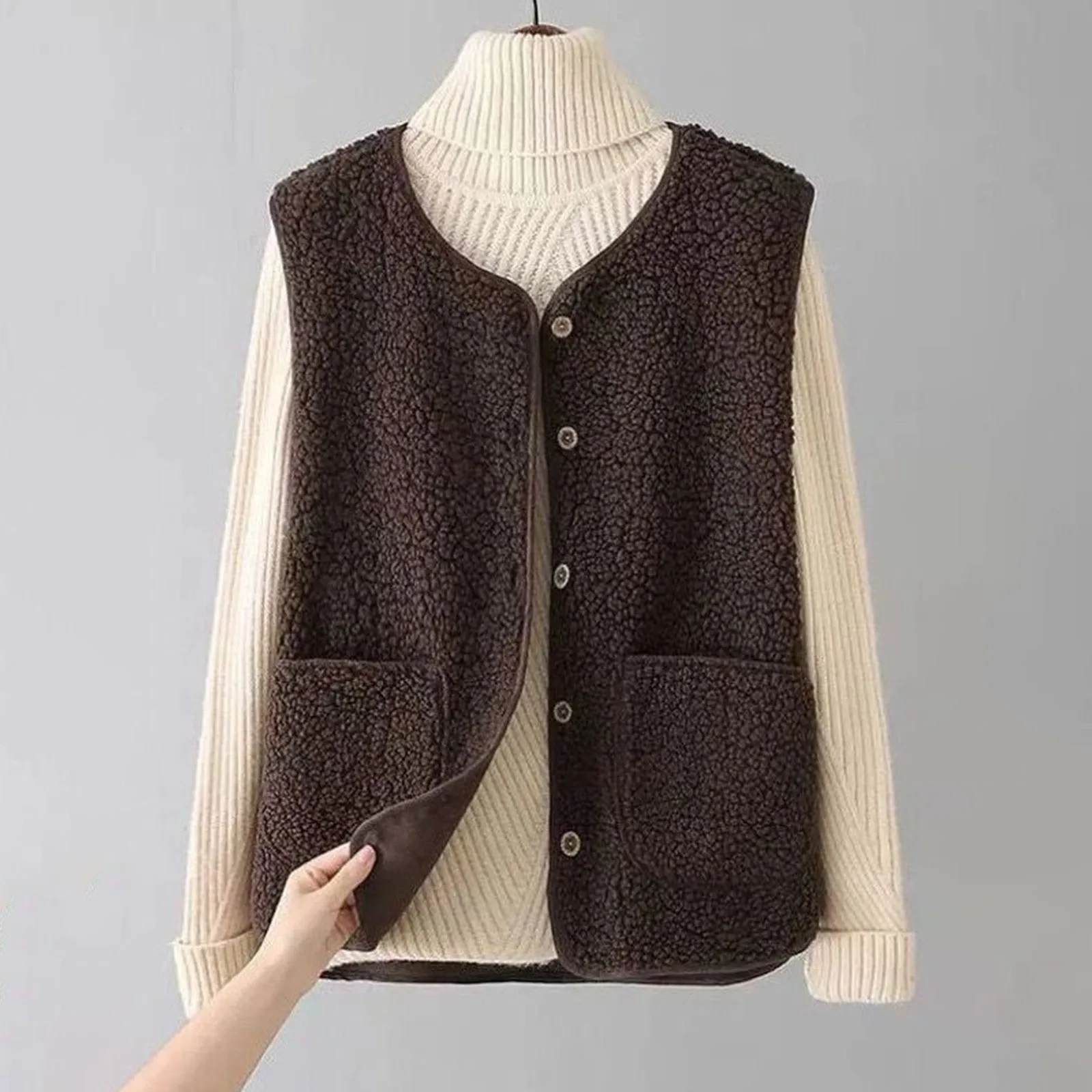 Women'S Teddy Fleece Vest Autumn Thin Vest Sleeveless Coat Plain Plush Vest Short Jacket Loose Fleece Vest Women Outwear 5