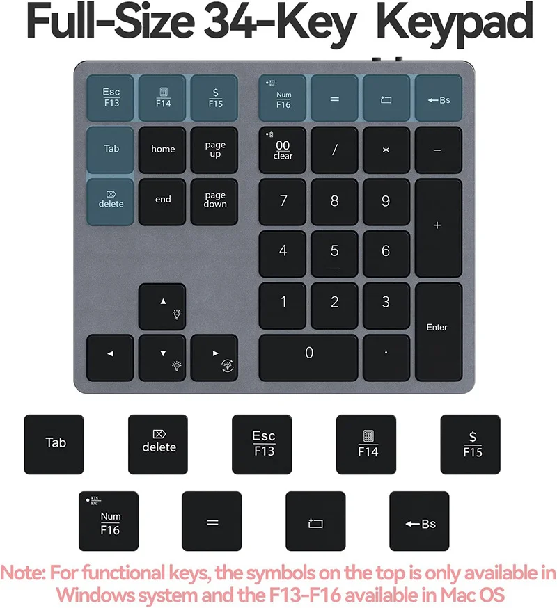 Teclado Numérico sem Fios Teclado Externo Bluetooth Recarregável Rgb Entrada de Dados 34-teclas - Imagem 3