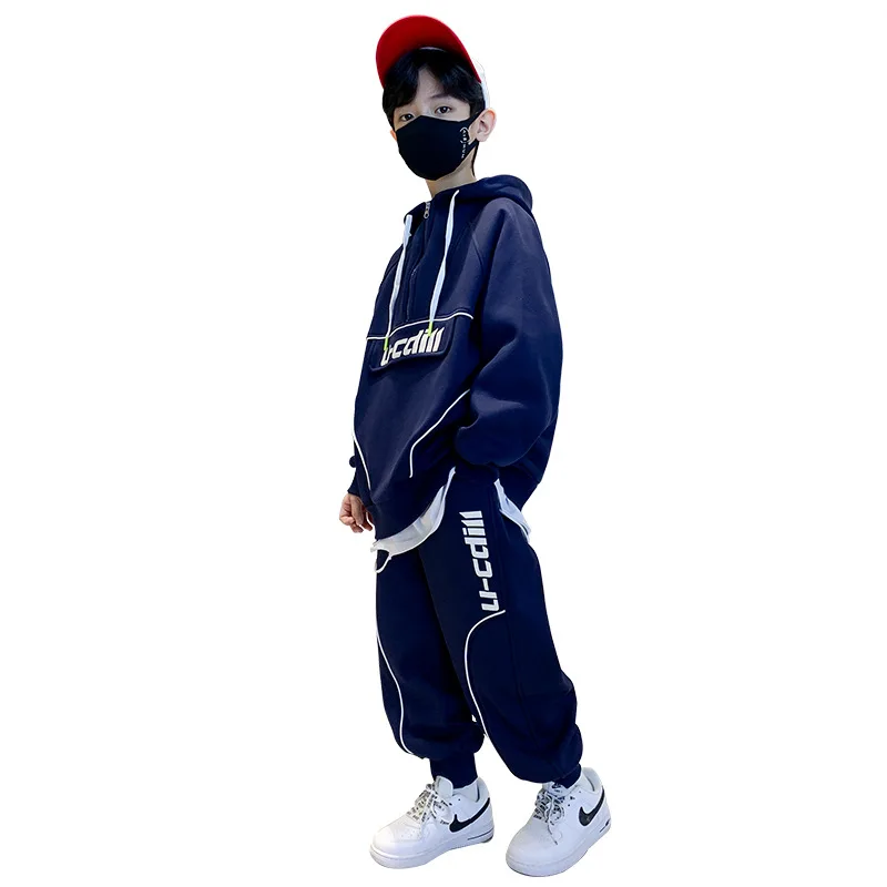 

Boy Clothes Spring New Sportswear Set Half Zipper Hooded Design Sweatshirt + Pant 2pcs Fashion Streetwear Outfit for Teens 4-14Y