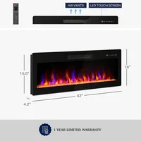 42" Electric Fireplace Heater,1400 W Recessed & Wall Mounted Electric Fireplace with Remote Control,Heater with Adjustable Flame 2