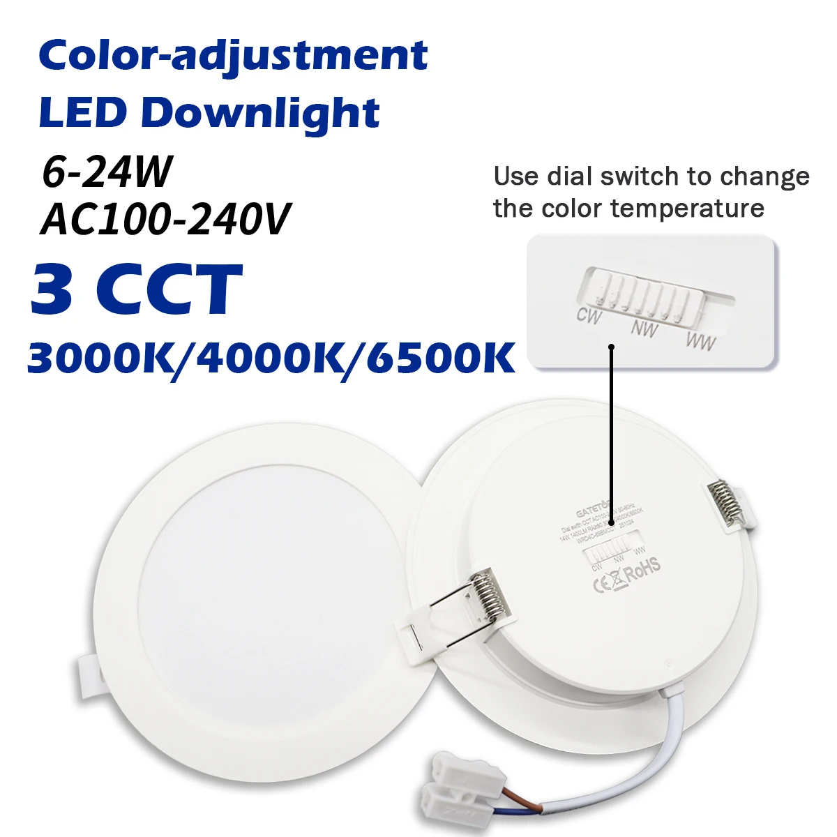 17103-11a4cc.jpg 1-10 Pack 3 CCT 3000K 4000K 6500K LED Downlight 120V 220V Dial Swich Ceiling Light Recessed Round Panel Light Indoor Lighting - Image 1