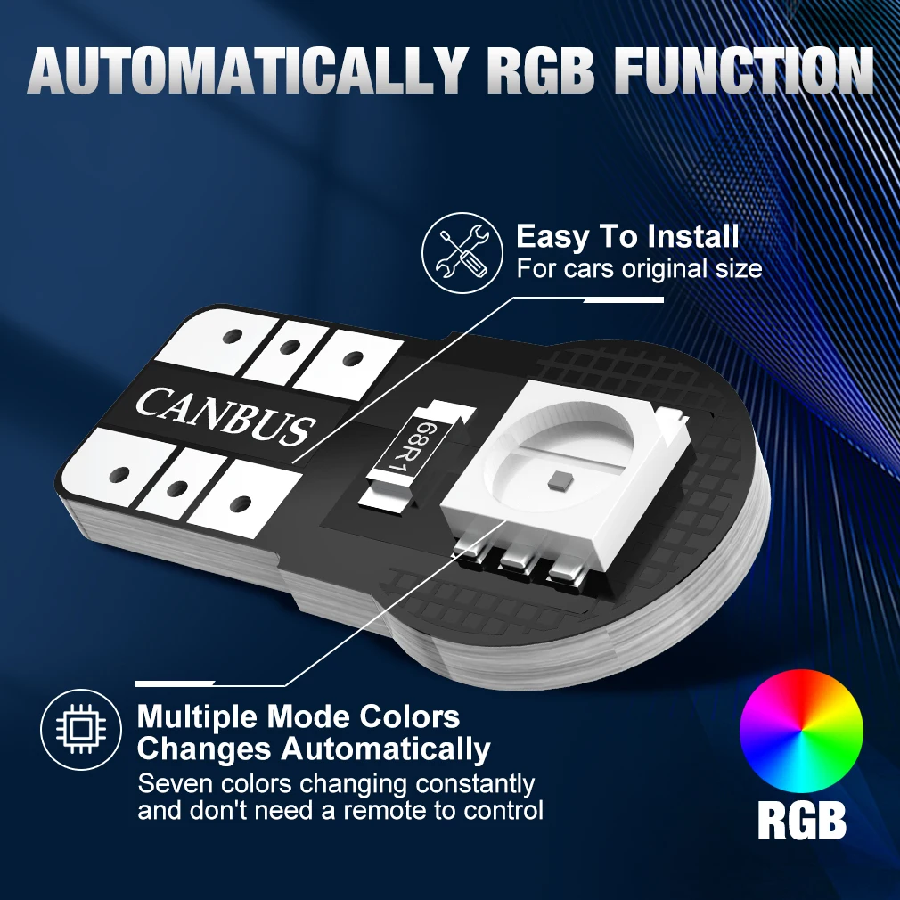 T10 W5W LED 5050 RGB Canbus 2SMD 5050 RGB  ڵ , ڵ ׸  ̼   б  12V, 10 